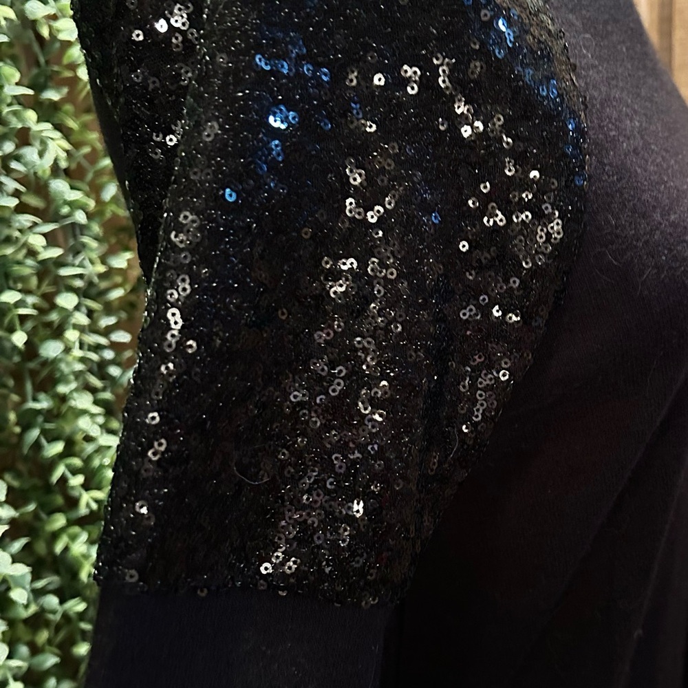 NWT She + Sky Black Dress with Sequin Sleeves - Picture 2 of 2